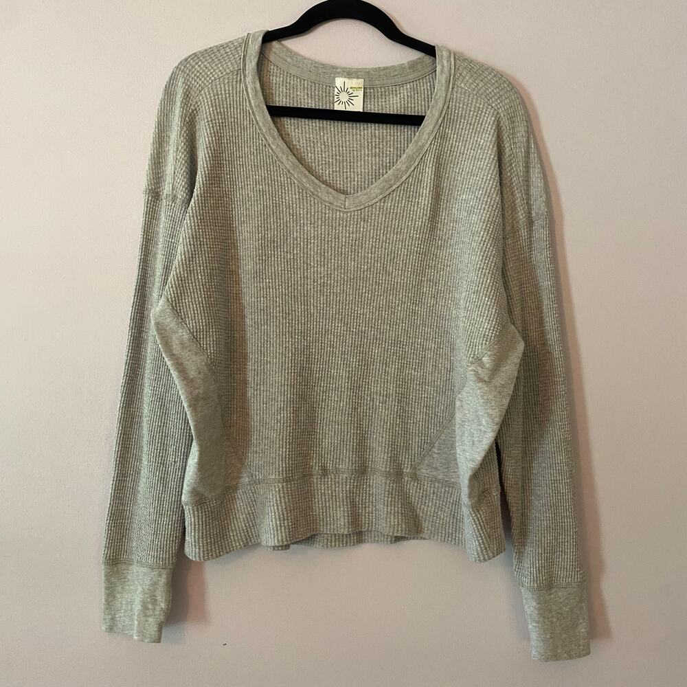 Offline by Aerie Gray Thermal Waffle Knit Long Sleeve Loungewear Women's size XS